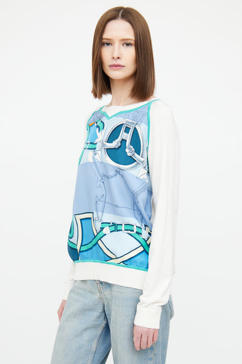 Hermès Cream & Multi Twillaine Top
