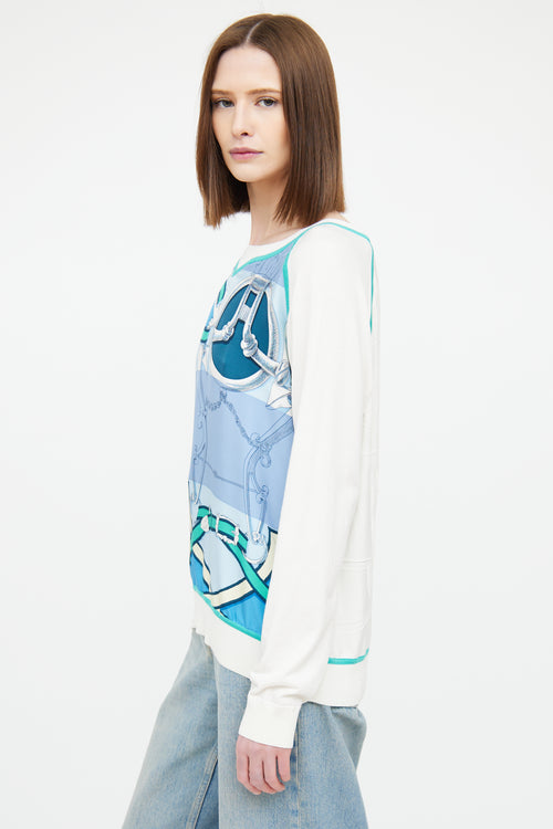 Hermès Cream & Multi Twillaine Top