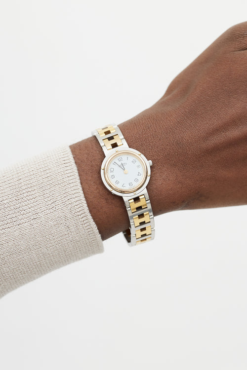 Hermès Vintage Stainless Steel & 18K Gold Clipper Two Tone Watch