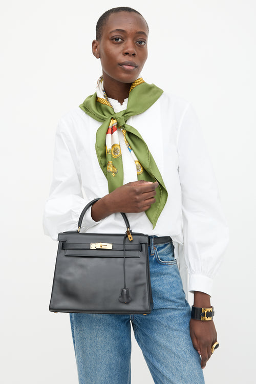 Hermès Vintage Noir Box Kelly Retourne 28 Bag