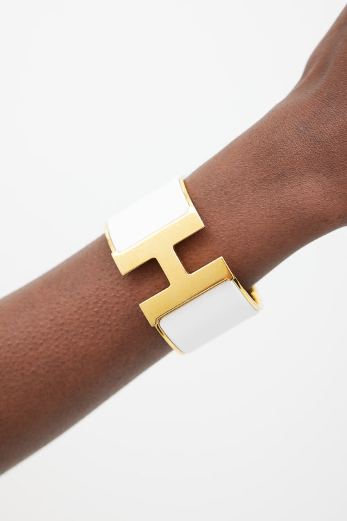Hermès White & Gold Clic H XL Bracelet