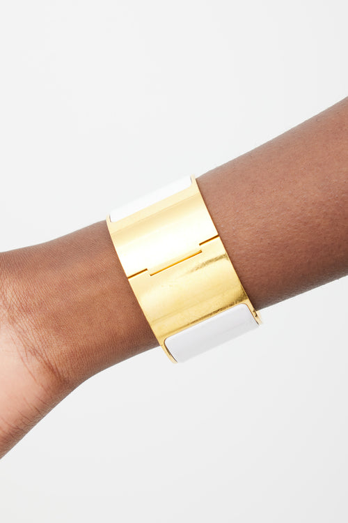 Hermès White & Gold Clic H XL Bracelet