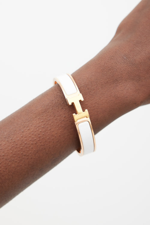 Hermès White & Gold Clic H Bracelet