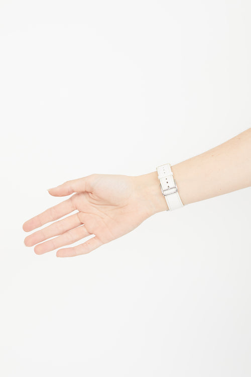 Hermès White Leather & Silver Small Heure H Watch