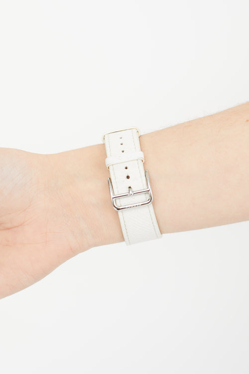 Hermès White Leather & Silver Small Heure H Watch