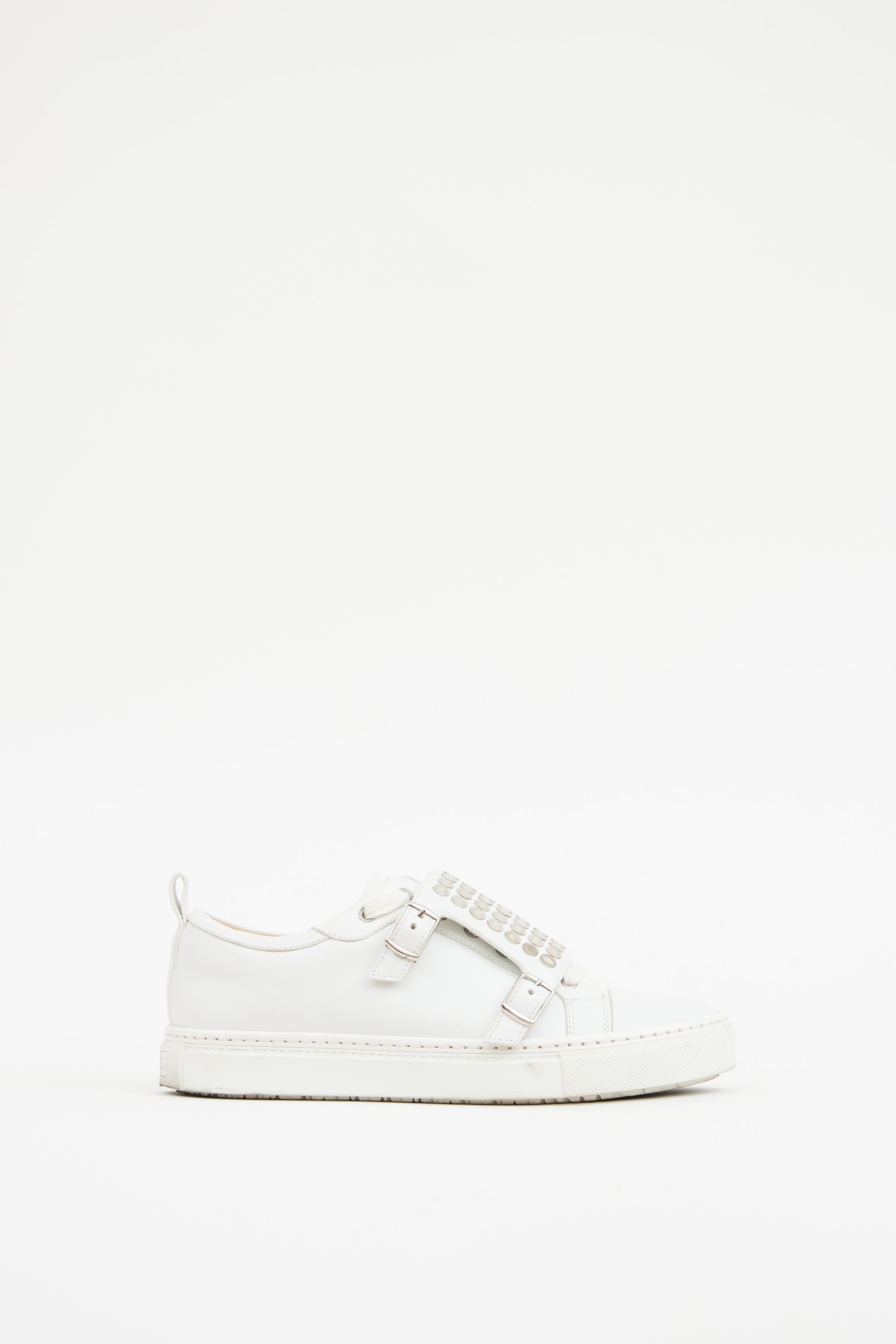 Hermes White & Silver Leather Studded Sneaker
