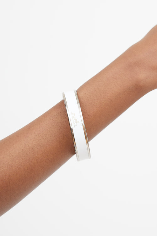 Hermès White & Silver Printed Logo Caleche Bangle