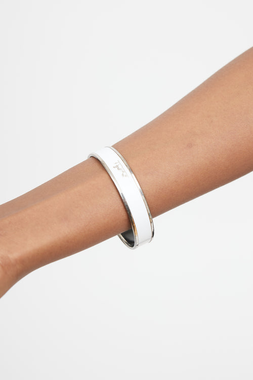Hermès White & Silver Printed Logo Caleche Bangle