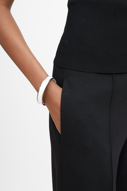 Hermès White & Silver Printed Logo Caleche Bangle