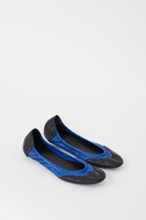 Hermès Black & Blue Leather Brogue Ballet Flat