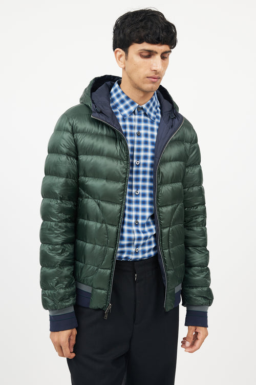 Herno Navy & Green Reversible Nylon Down Jacket