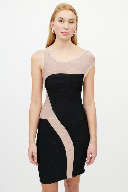 Hervé Léger Beige & Black Bandage Dress