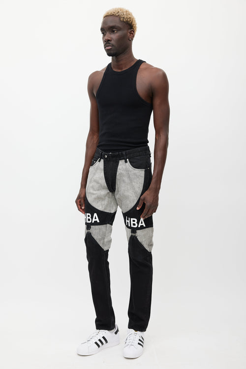 Hood By Air Black & Grey Panelled Logo Jeans