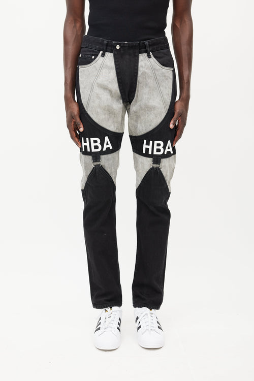 Hood By Air Black & Grey Panelled Logo Jeans