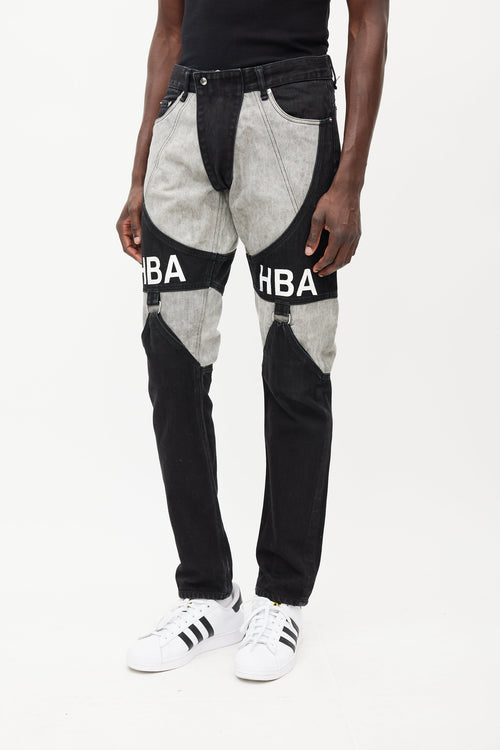 Hood By Air Black & Grey Panelled Logo Jeans