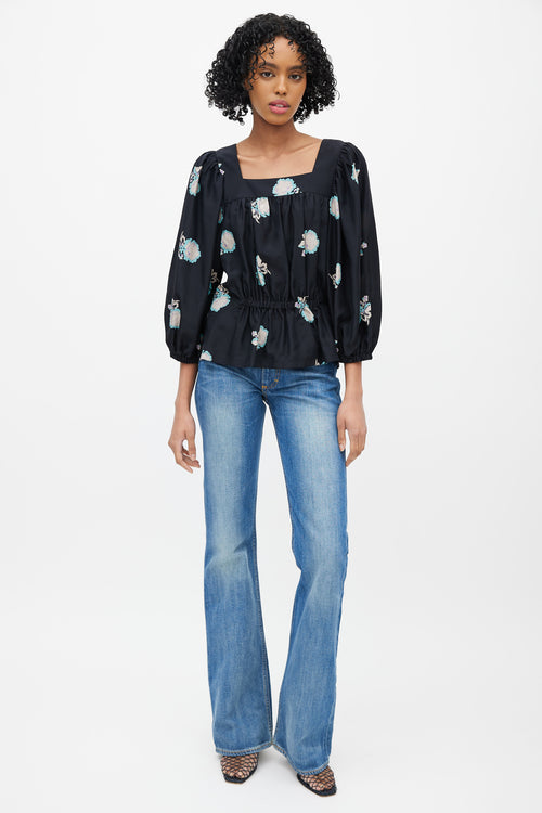 Horses Atelier Black & Multicolour Floral Silk Top