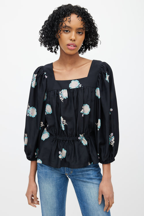 Horses Atelier Black & Multicolour Floral Silk Top