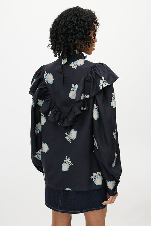 Horses Atelier Black & Multicolour Floral Silk Top
