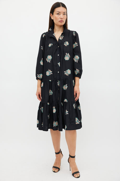 Horses Atelier Black & Multicolour Silk Floral Dream Dress