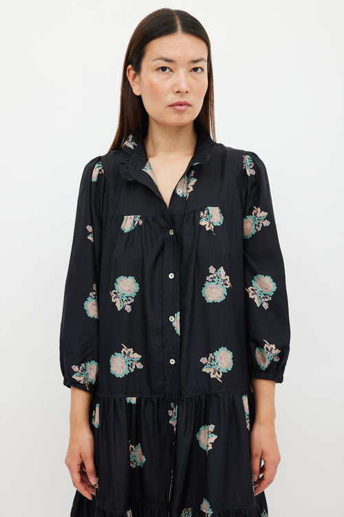 Horses Atelier Black & Multicolour Silk Floral Dream Dress