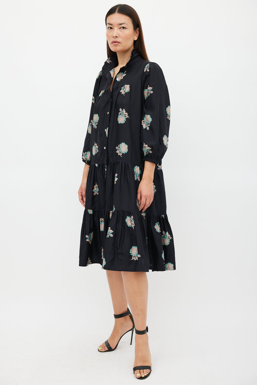 Horses Atelier Black & Multicolour Silk Floral Dream Dress