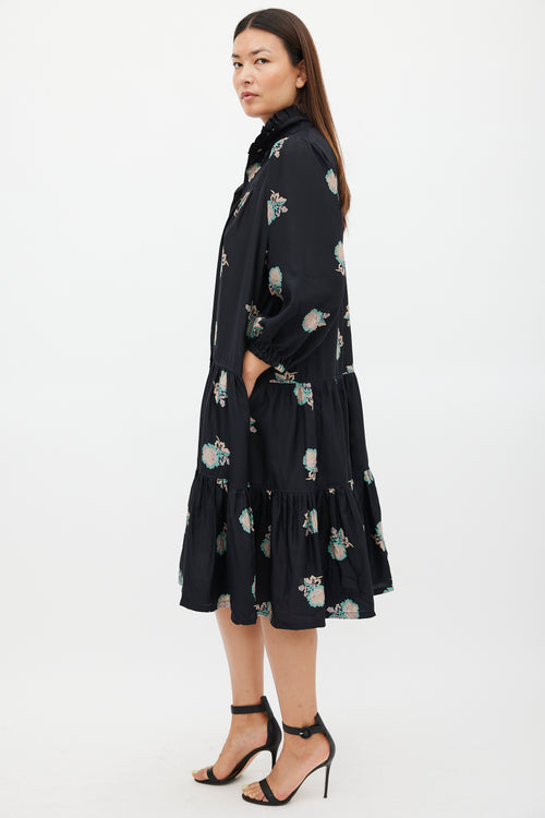 Horses Atelier Black & Multicolour Silk Floral Dream Dress