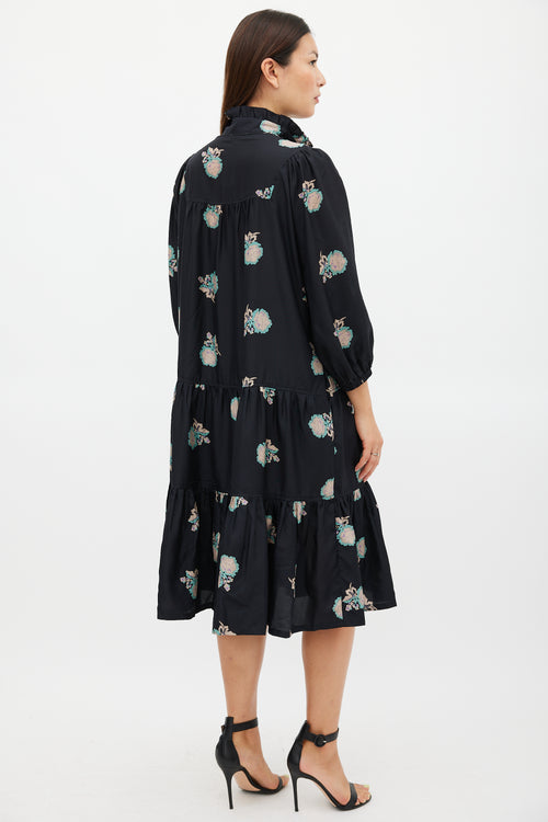 Horses Atelier Black & Multicolour Silk Floral Dream Dress