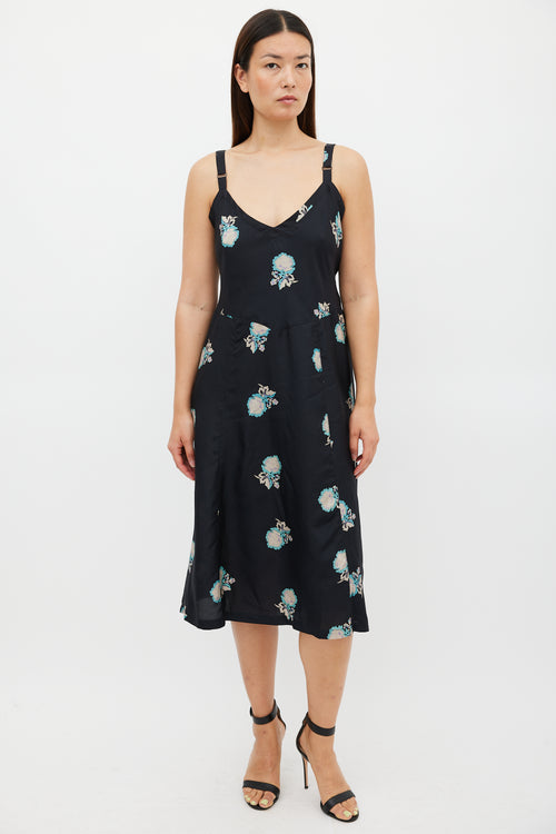 Horses Atelier Black & Multicolour Silk Floral Slip Dress