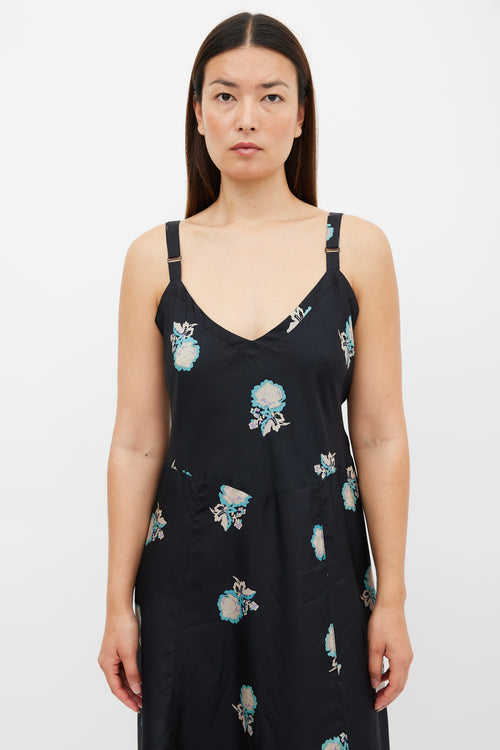 Horses Atelier Black & Multicolour Silk Floral Slip Dress