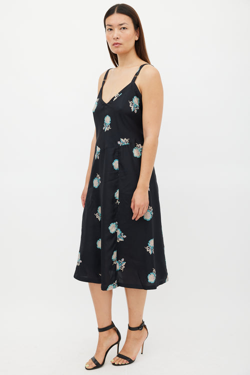 Horses Atelier Black & Multicolour Silk Floral Slip Dress