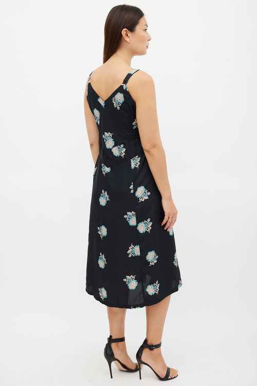 Horses Atelier Black & Multicolour Silk Floral Slip Dress