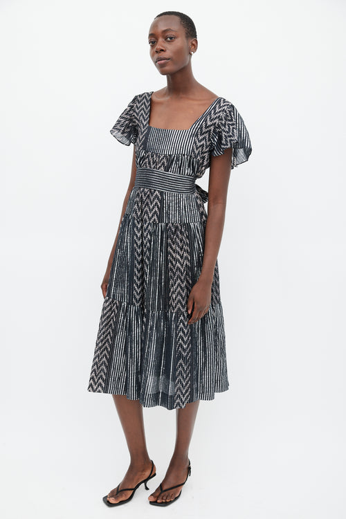 Horses Atelier Black & Silver Striped Belted Dress