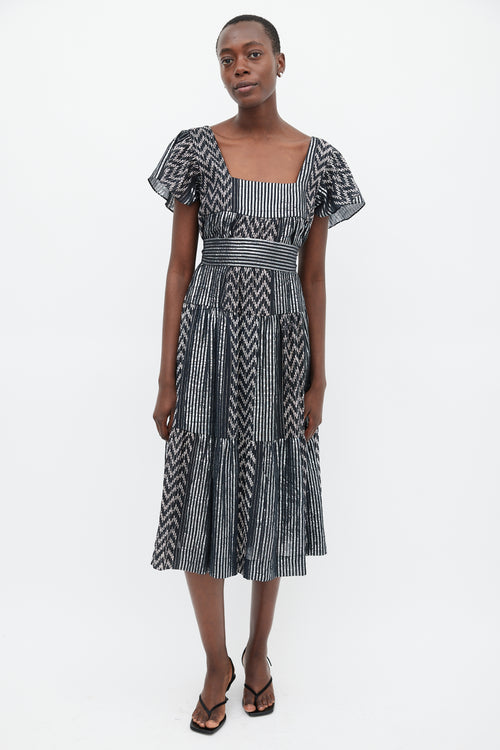 Horses Atelier Black & Silver Striped Belted Dress