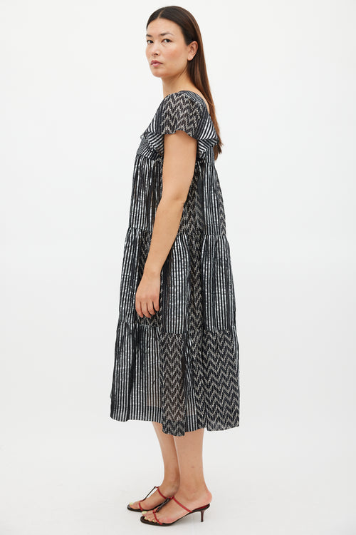 Horses Atelier Black & Silver Striped Tier Midi Dress