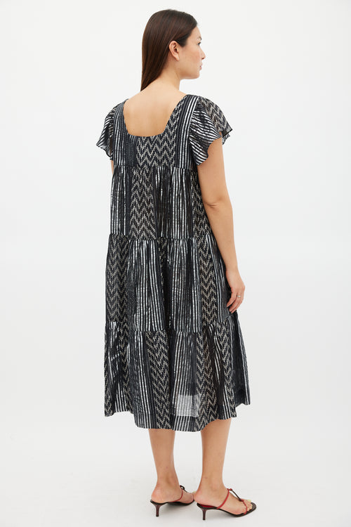 Horses Atelier Black & Silver Striped Tier Midi Dress