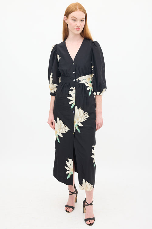 Horses Atelier Black & Multicolour Silk & Cotton Floral Paz Dress