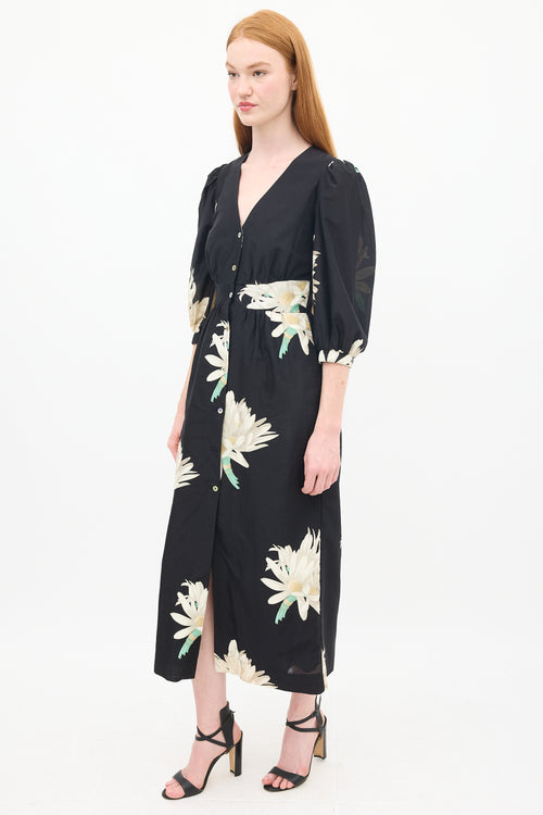 Horses Atelier Black & Multicolour Silk & Cotton Floral Paz Dress