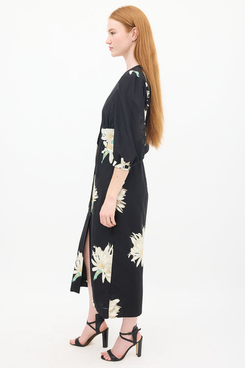 Horses Atelier Black & Multicolour Silk & Cotton Floral Paz Dress