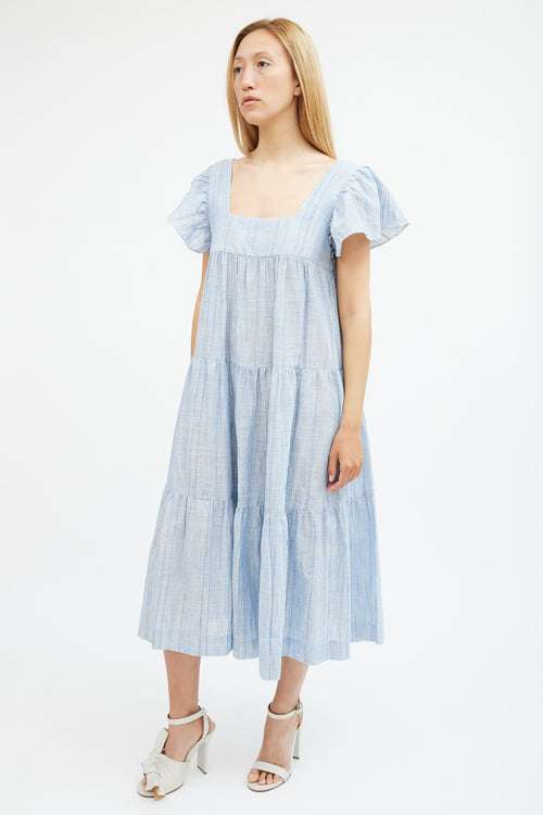 Horses Atelier Blue & White Striped Cotton Tiered Dress