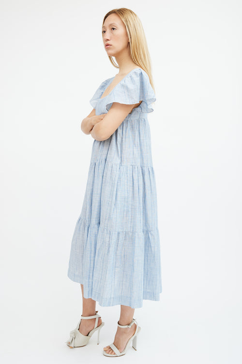 Horses Atelier Blue & White Striped Cotton Tiered Dress