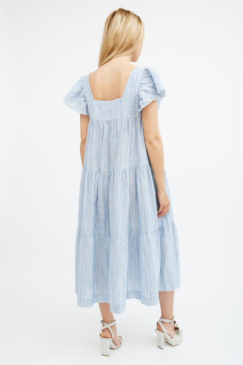 Horses Atelier Blue & White Striped Cotton Tiered Dress