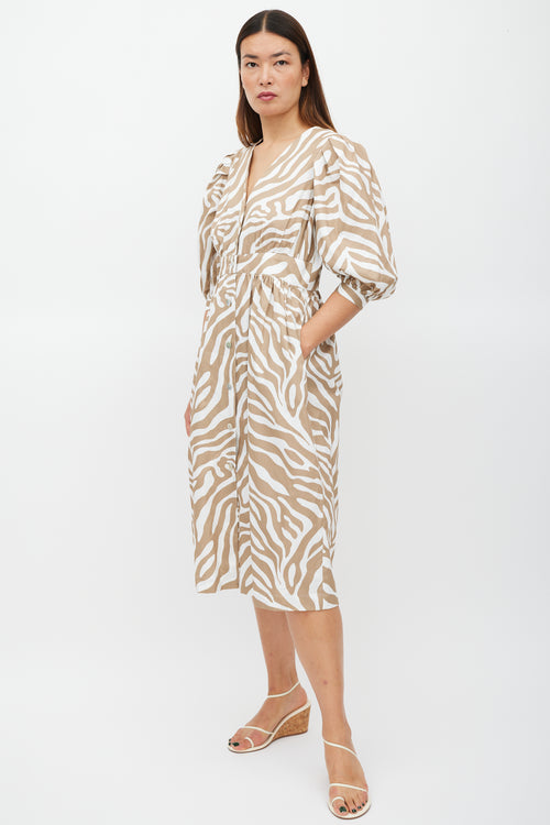 Horses Atelier Brown & White Printed Button Up Dress