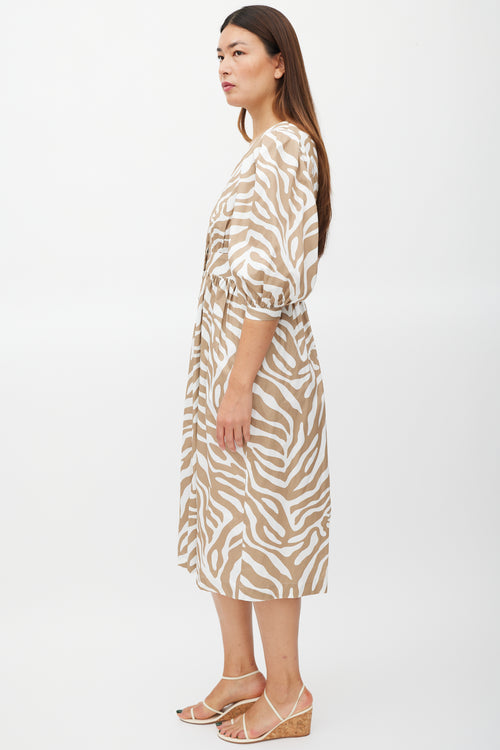 Horses Atelier Brown & White Printed Button Up Dress