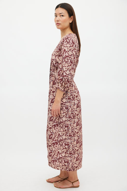 Horses Atelier Burgundy & Pink Silk Floral Paz Dress