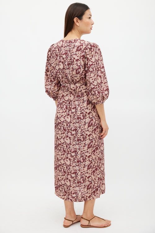 Horses Atelier Burgundy & Pink Silk Floral Paz Dress