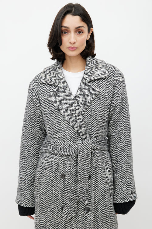 Horses Atelier White & Black Wool Herringbone Coat