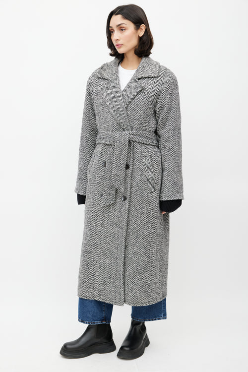 Horses Atelier White & Black Wool Herringbone Coat