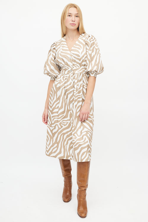 Horses Atelier White & Brown Patterned Dress