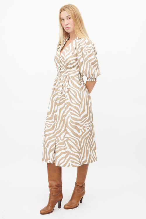 Horses Atelier White & Brown Patterned Dress