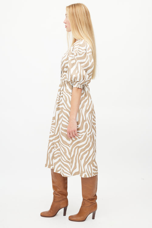 Horses Atelier White & Brown Patterned Dress